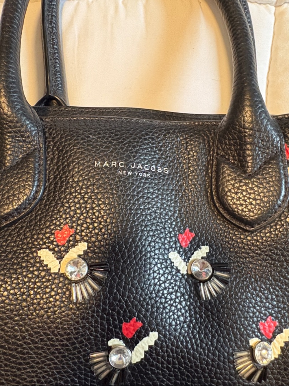 Marc Jacobs Rare Tulip Collection Black Leather Satchel Bag with Strap in EUC - Picture 8 of 12